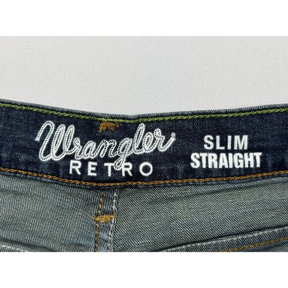 Wrangler Retro Men's Slim Straight Leg Blue Denim Jeans - Size 38x32 - Picture 5 of 6